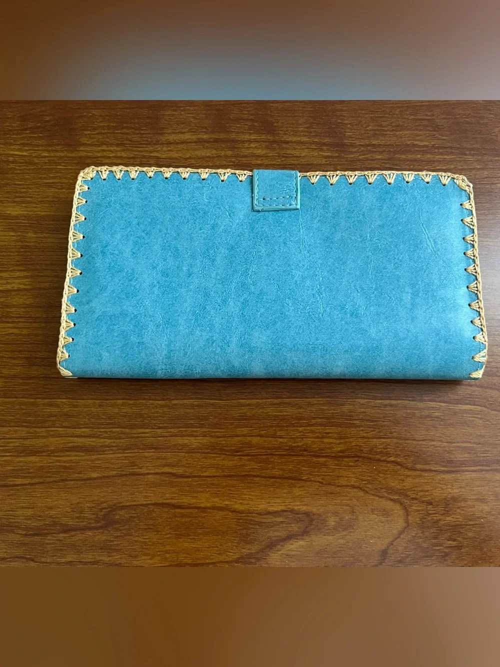 NWOT Sakura Embroidered Cherry Blossom Long Wallet Floral Clutch Woven Blue Snap